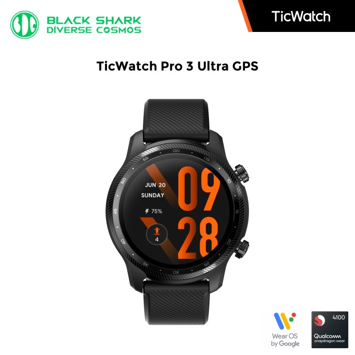 TicWatch Pro 3 Ultra GPS Smart Watch - Shadow Black Diskon