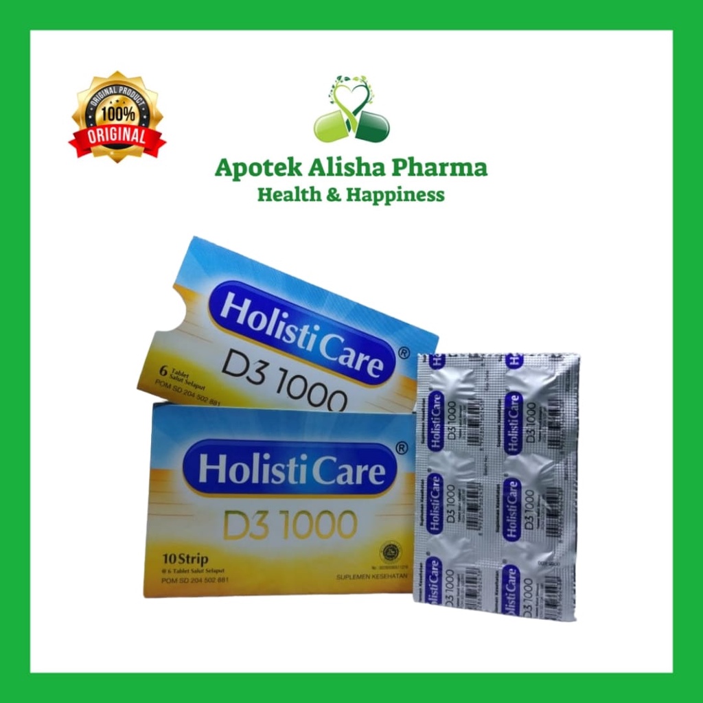 HOLISTI CARE D3 1000 Strip 6 Tablet - Holisticare D3 1000 Suplemen Vitamin D3 Untuk Tulang Dan Gigi / Ester D3 1000