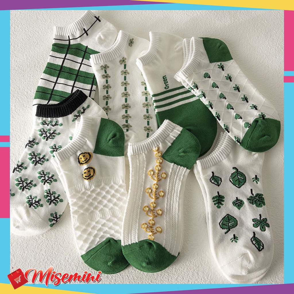 Kaos Kaki Wanita Motif Daun Daunan Hijau Kaos Kaki Gaya Jepang Import 𝓜𝓲𝓼𝓮𝓶𝓲𝓷𝓲 780