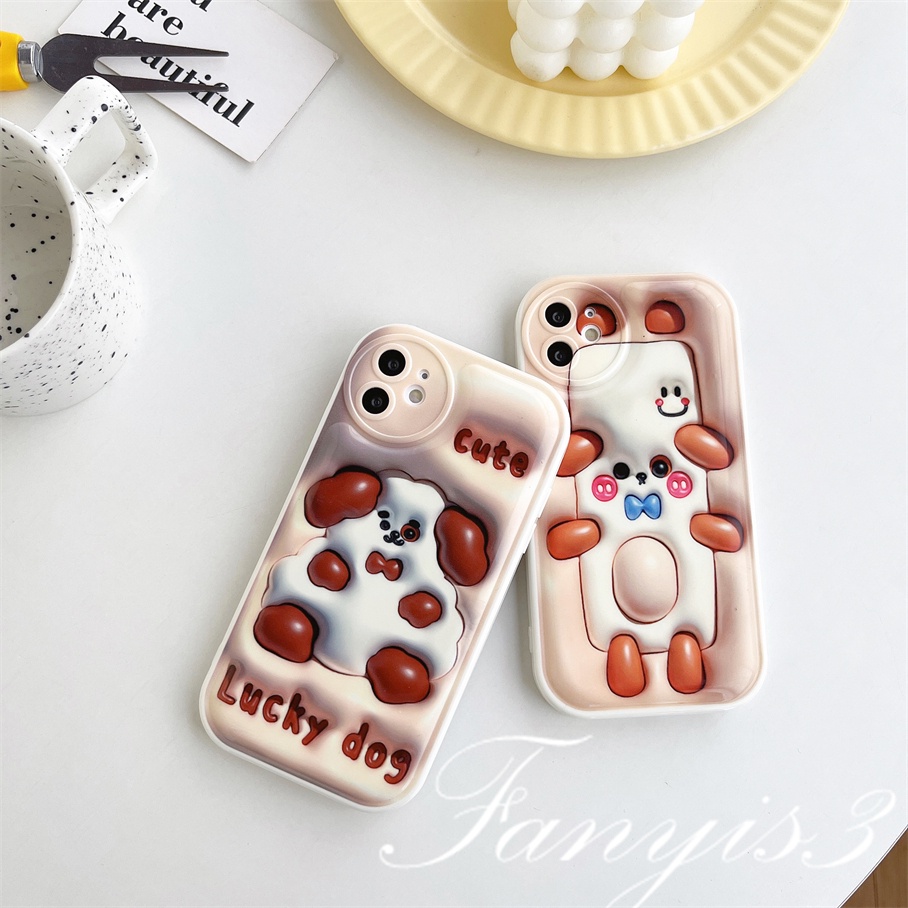 Compatible For iPhone 14 13 12 11 Pro Max X XR Xs Max 8 7 6 6s Plus SE 2020 Kompatibel Untuk Anjing Lucu 3D Vision Phone Case TPU Soft Cover Pelindung