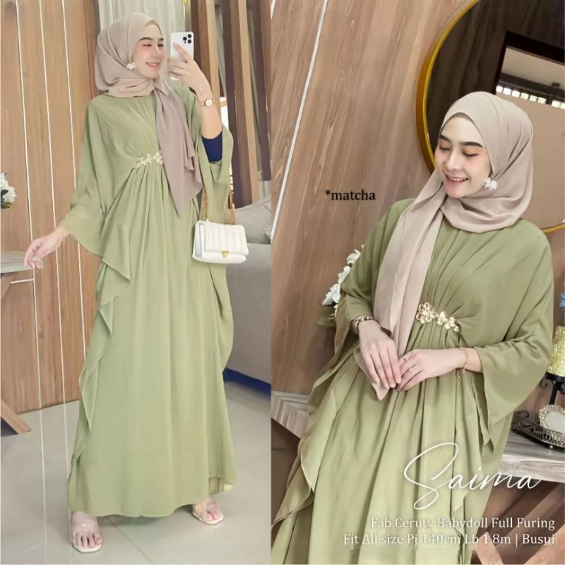 SAIMA KAFTAN CERUTY BABYDOLL APLIKASI RENDA/GAMIS KAFTAN PREMIUM/KAFTAN LEBARAN TERBARU/FAR MOSLEMSTORE