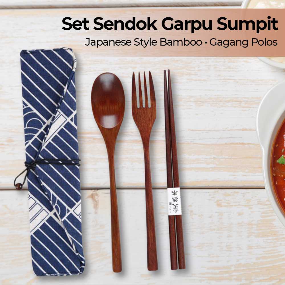 (BISA COD) FTIHSHP BAISPO Set Sendok Garpu Sumpit Japanese Style Bamboo - EA025