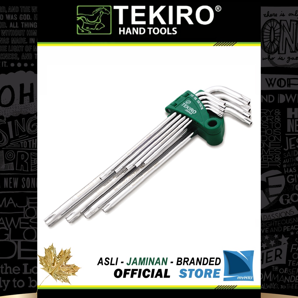 Set Kunci L Bintang Panjang Isi 9 pcs Uk. Campur Ujung Berlubang / Long Tamper Torx Key TEKIRO