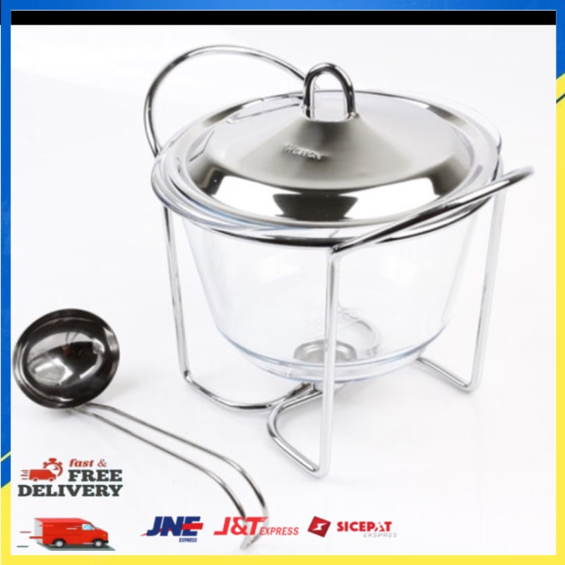 PRASMANAN SOUP KACA CHAFING DISH STAINLESS STEEL & PYREX 4.0 L OW12