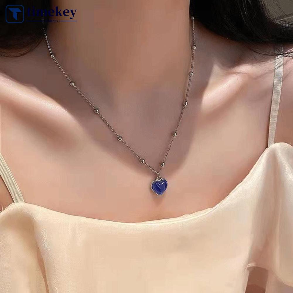 Timekey Kalung Cinta Berubah Warna Paduan Temperamen Cinta Liontin Tulang Selangka Rantai Kalung Wanita Perhiasan Aksesori M6N6