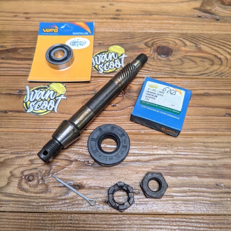 Paket Set As Roda Depan Vespa Super Sprint Strada Komplit Laher Mur As Roda Vespa Kanan Kiri