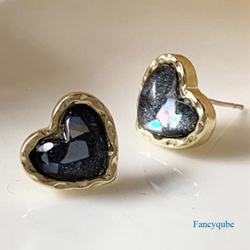 Trendi Vintage Jantung Anting Wanita Klasik Hitam Putih Stud Earrings Perempuan Fashion Anting Perempuan Perhiasan Hadiah 1pasang