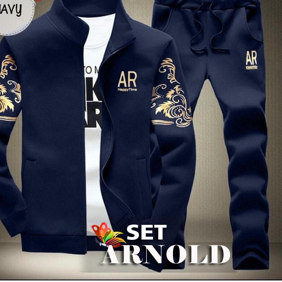 ✳ SET ARNOLD TRAINING | SETELAN PAKAIAN OLAHRAGA PRIA BABYTERRY TEBAL, SABLON FOIL EMAS, ADA SELETIN