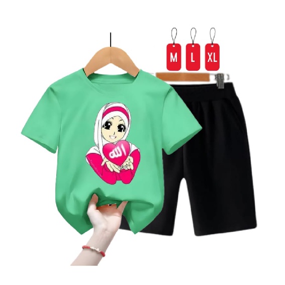 Hzl_outfit Kaos Baju Setelan Anak Cewek Hijab Tulisan Arab/ Size M,L,XL