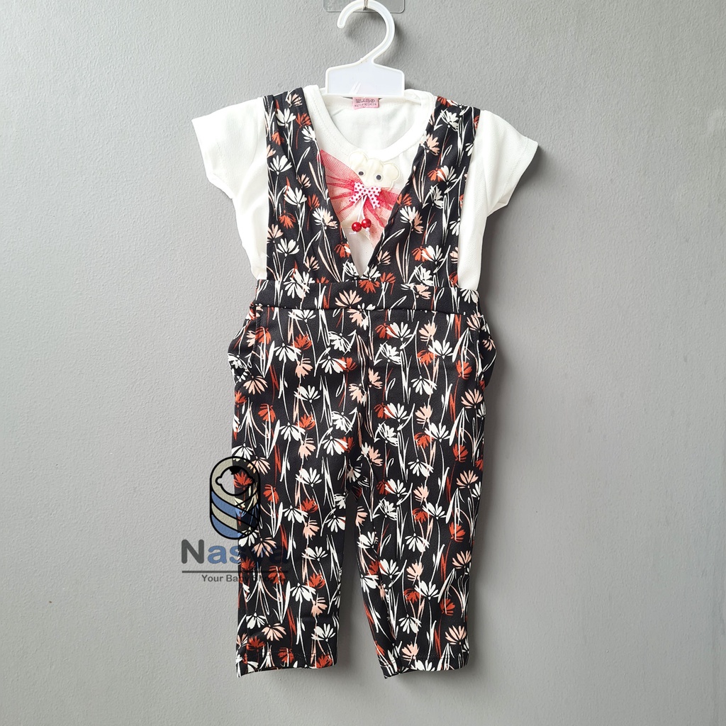 [SL-022] Dress pendek anak overall motif bunga (3-12 bulan)