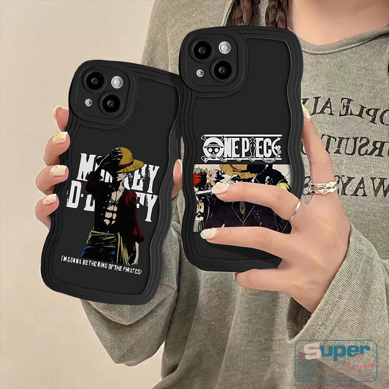 IPHONE Casing Ponsel Anime One Piece Kartun Luffy Kompatibel Untuk Iphone11 Pro Max8 7 Plus XR X XS Max 13 11 12 14 Pro Max 14 6s 6 Plus SE 2020 Hitam Bergelombang Tepi Lembut Tpu Cover