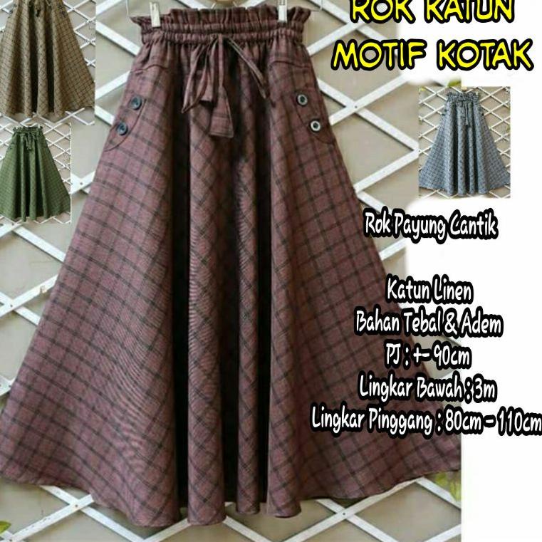 READY Rok Katun Wanita Terbaru Rok Panjang Payung Kekinian Rok Jumbo Standar Rok Polos Motif Garis K