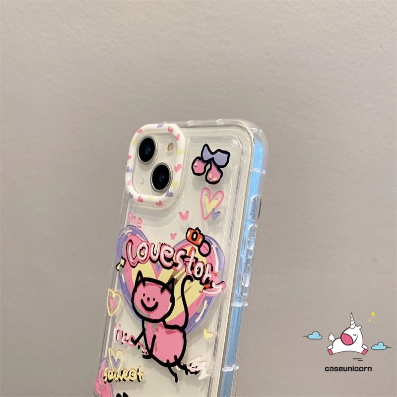 IPHONE Kompatibel Untuk Iphone11 14 13 12 Pro Max7 8 Plus XR X XS MAX 6 6S Plus Ins Lucu Kartun Graffiti Cinta Hati Kucing Airbag Shockproof Lembut Silicon TPU Back Cover