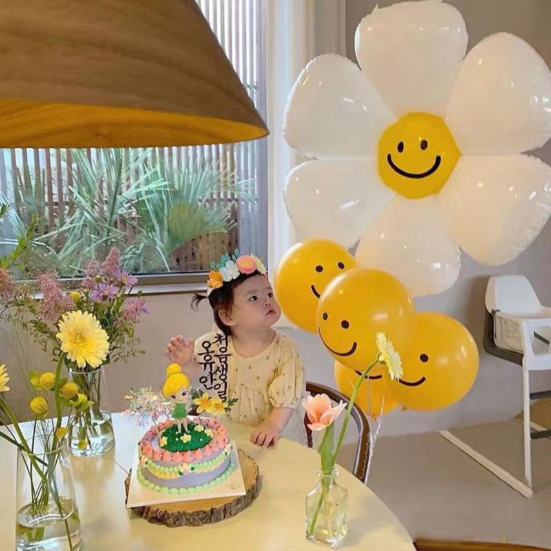 Daisy Foil Balon Ins Senyum Besar Macaron Putih Matahari Bunga Balon Pernikahan Ulang Tahun Anak Pesta Dekorasi Properti Foto