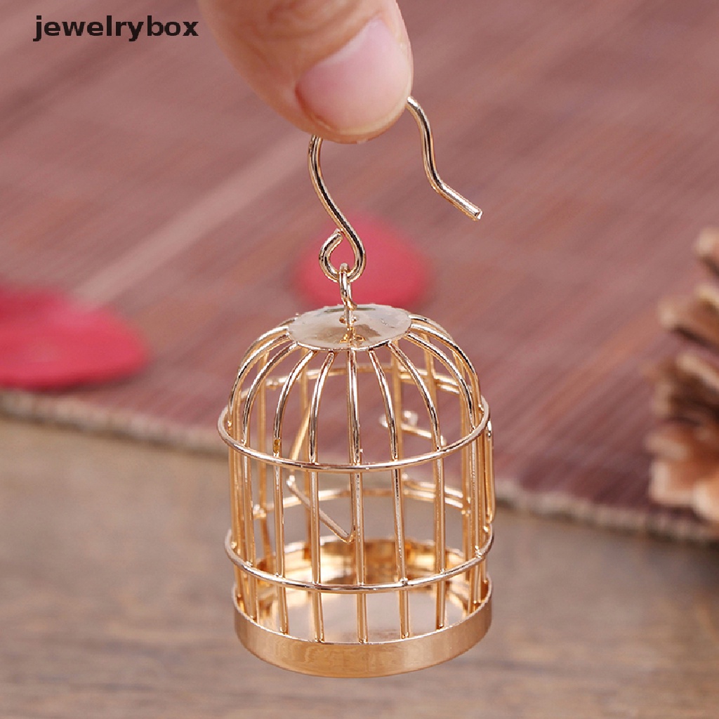 [jewelrybox] 1: 12aksesoris Rumah Boneka Miniatur Logam Emas Sangkar Burung Rumah Boneka birdcage Boutique