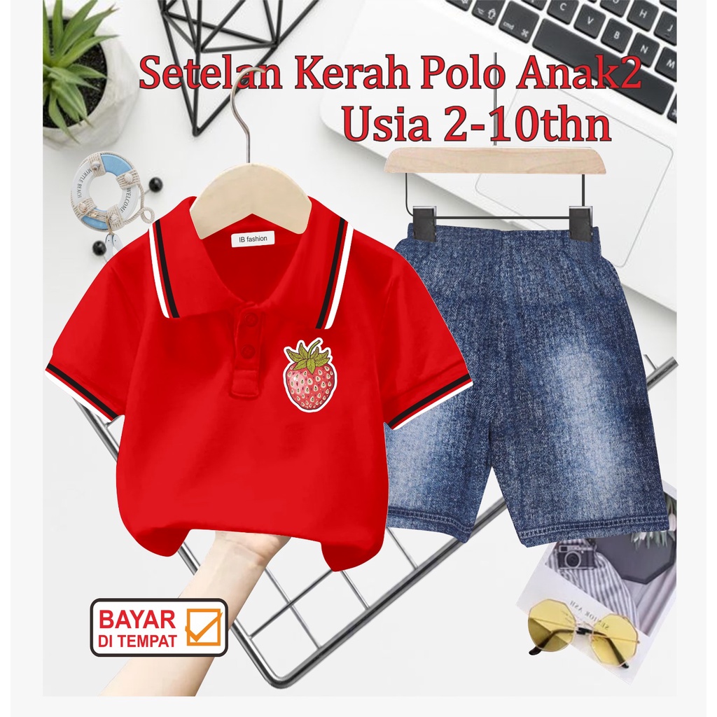 ((IB))SETELAN ANAK2 KERAH POLO/LOGO STROBERRY DIGITAL SABLON