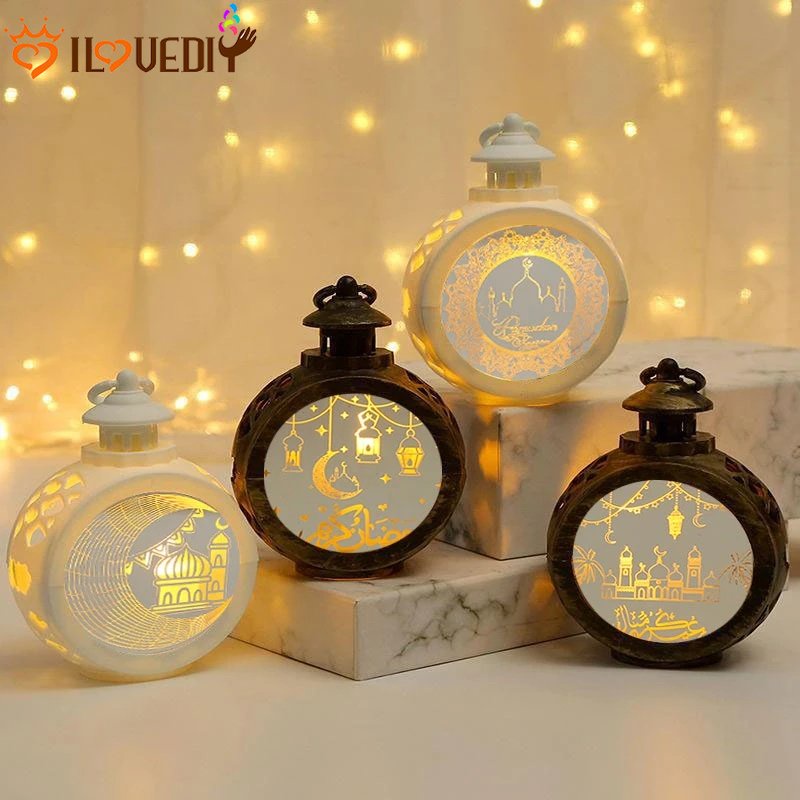 Eid Moon Castle Handheld Light Lilin Elektronik Lentera Angin Retro Portable LED Night Lamp Indoor Dekorasi Pencahayaan Untuk Festival Perayaan Pesta