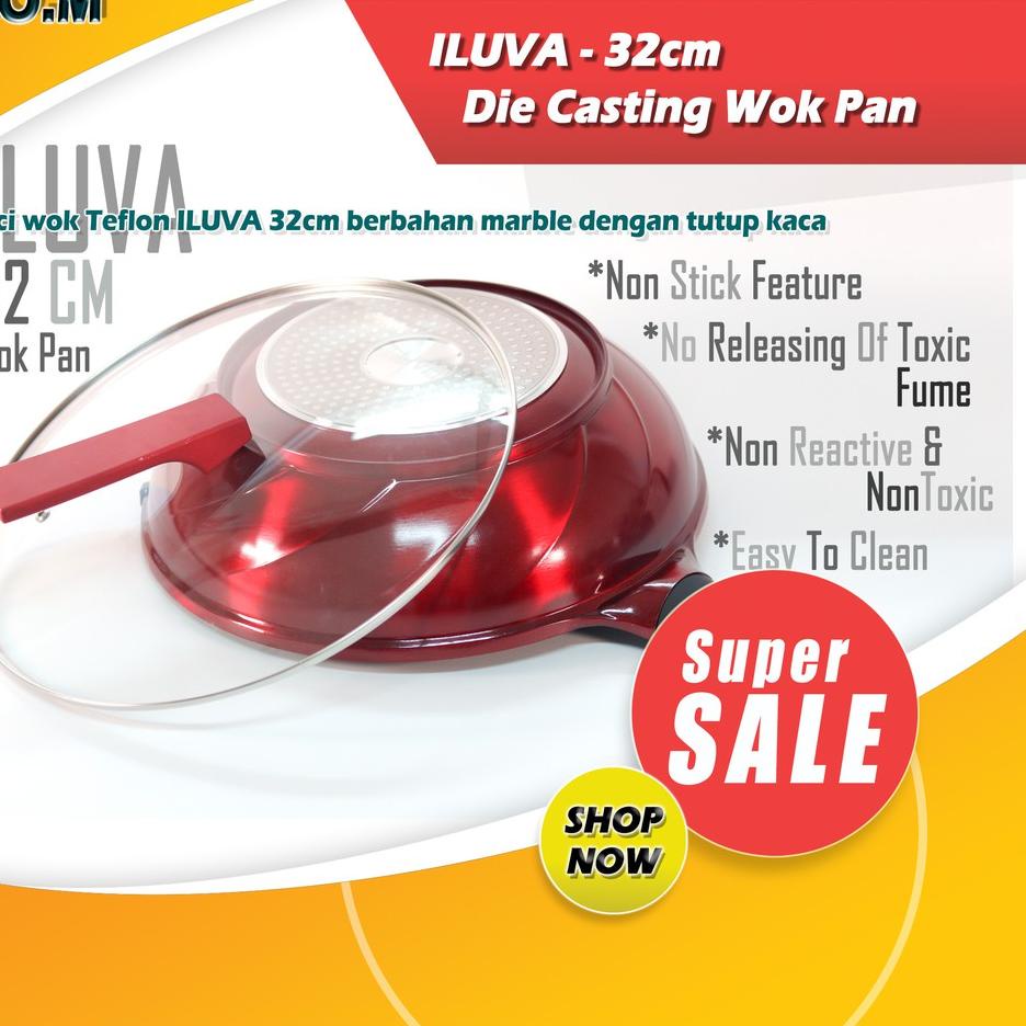 ➩ ILUVA - 32cm Die Casting Wok Pan Diamond Pan Teflon Ceramic Marble ☉