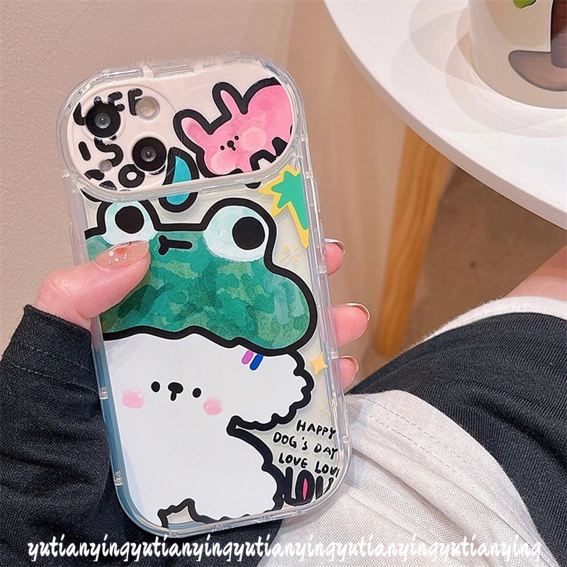 IPHONE Soft Phone Case Kompatibel Untuk Iphone11 12 14 13 Pro Max 7Plus X8 7 Plus XR XS Max SE 2020 Flip Make Up Cermin Graffiti Kartun Hewan Lucu Kelinci Kodok Anjing Cover