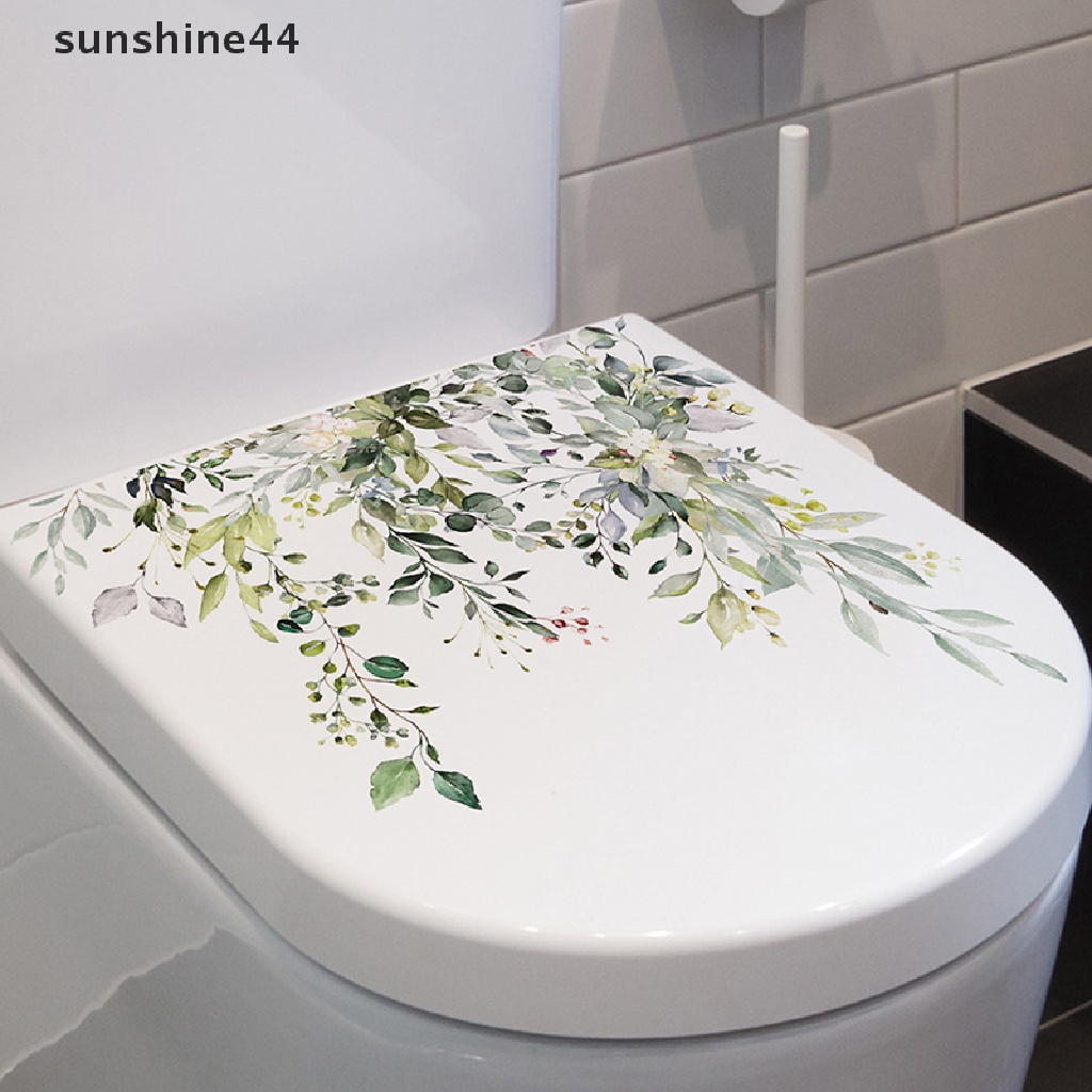 Sunshine Hijau Daun Tanaman Stiker Dinding Kamar Mandi Toilet Dekorasi Ruang Tamu Lemari Dekorasi Rumah Decals Mempercantik Diri Perekat Mural ID