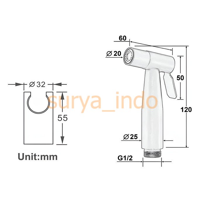 KEPALA BIDET STAINLESS DUDUKAN SHOWER CEBOK JETSPRAY JETSHOWER HITAM