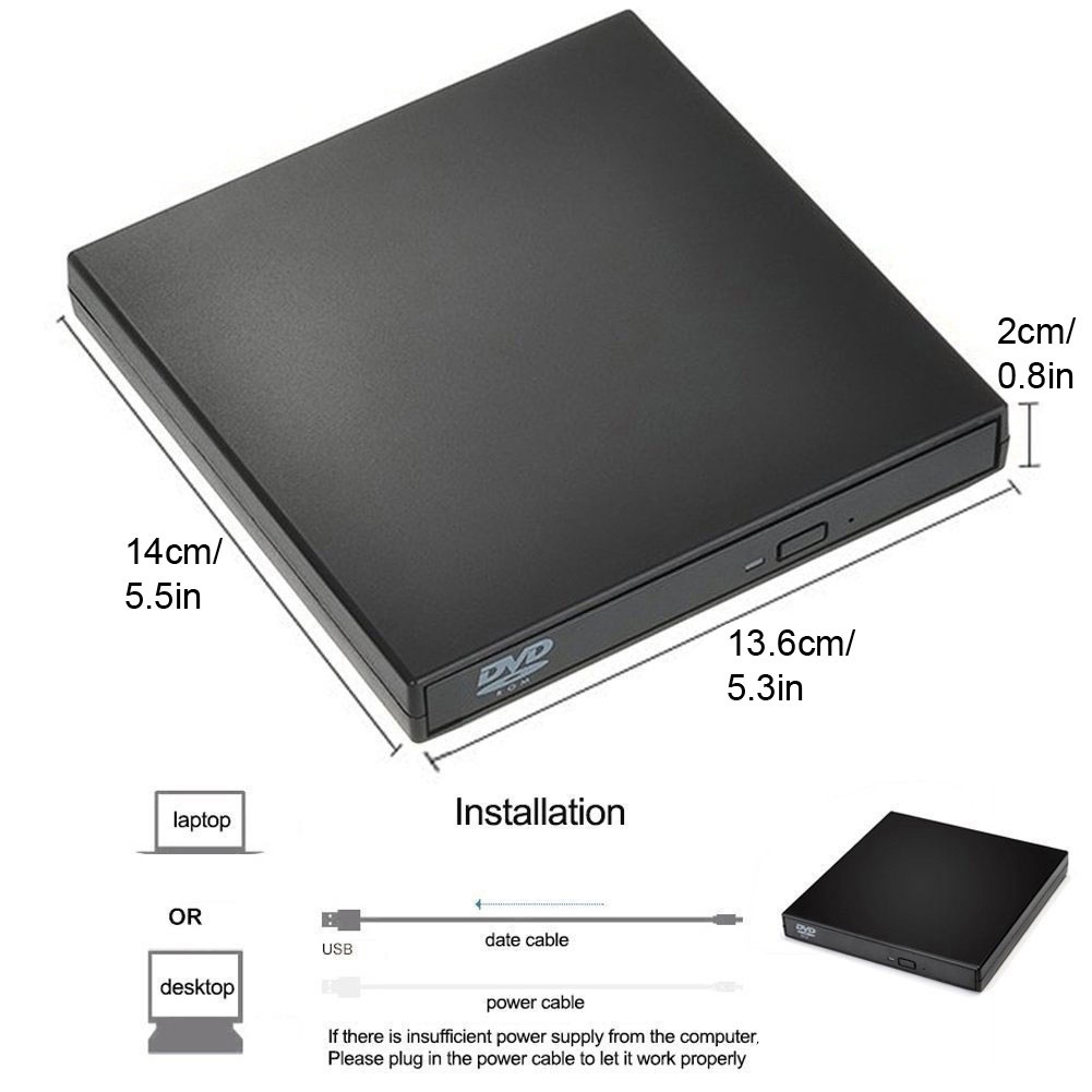 【COD】External DVD Drive Slim Portable Optical Drive Writer Burner Rewriter CD ROM Drive Untuk PC /Laptop