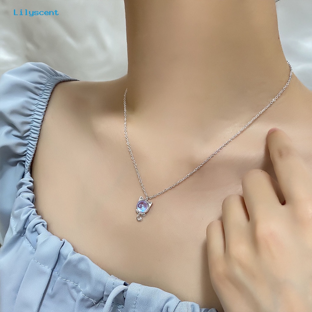 [LS] Rantai Klavikula Batu Bulan Mengkilap Elegan Gaya Korea Rantai Yang Dapat Disesuaikan Sehari Hari Memakai Kasual Indah Choker Kalung Untuk Hadiah