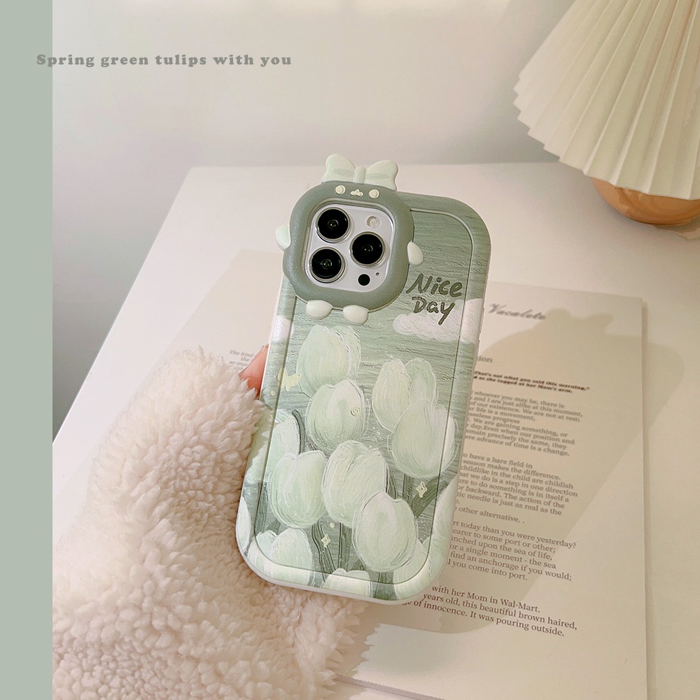 IPHONE Kamera Monster Bunga Hijau Lucu Soft Case Transparan Untuk Iphone14 11 12 13 PRO MAX Casing Cover Pelindung AT0023