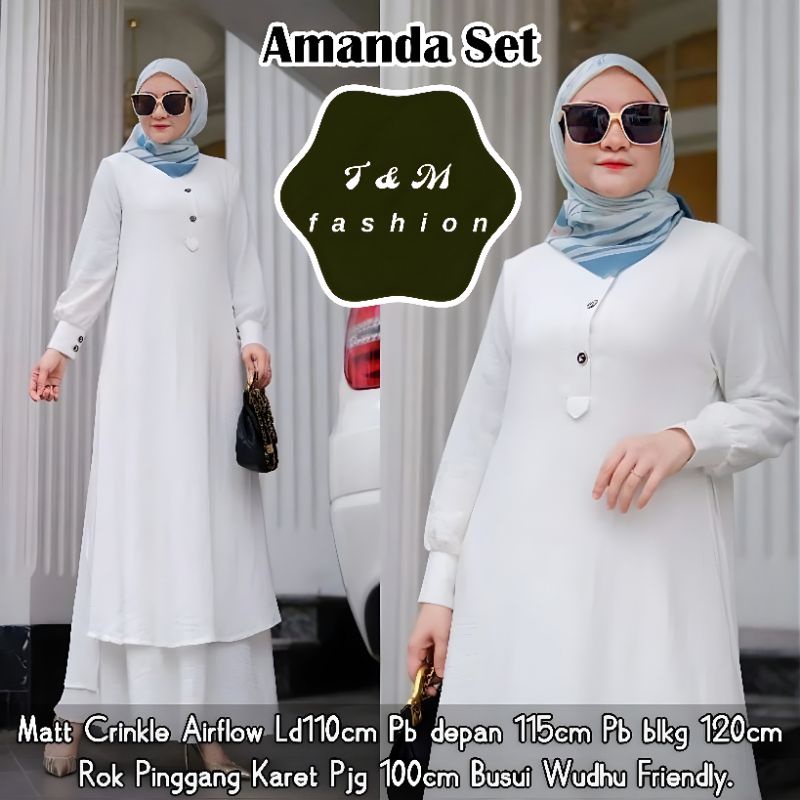 T&amp;M-Long Tunik Wanita / Long Tunik Crinkle Air Flow / Tunik Set Rok / Tunik Setelan Rok Terbaru Dress Muslim /Tunik Wanita Kekinian / Terbaru 2023 Fahsion Muslim Wanita / Baju Wanita Tunik Kekinian / Baju Muslim Wanita Terbaru 2023 Kekinian Tunik Putih