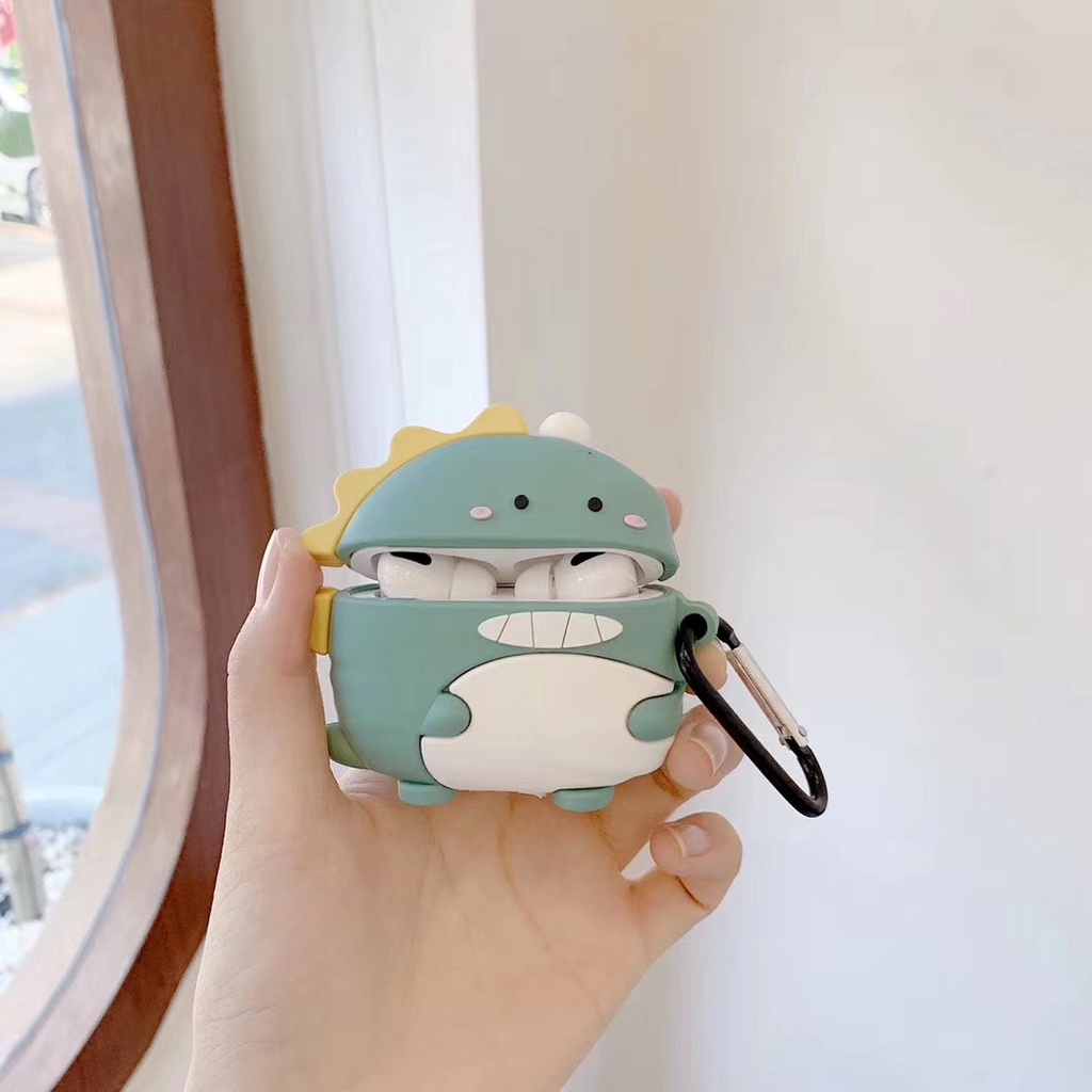 Kartun Lucu 3D Hijau Dinosaurus Bluetooth Earphone Case Cover Untuk Airpods1 2 3 PRO 2 Airpods 3 PRO2 I12 I13 inpods 12 13 TWS Pelindung Headphone