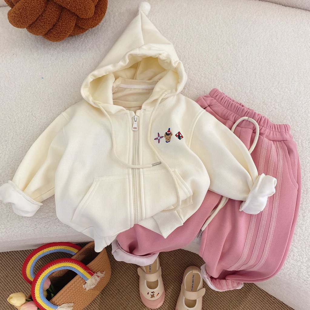 (LOLI-JKT) BS-402 STELAN ANAK JAKET CREAM PINK BAHAN SOFT LEMBUT SIZE 100-140