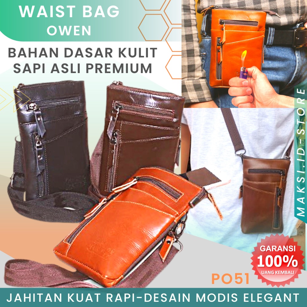 Tas Pria Kulit Sapi Asli Multifungsi Waistbag Kulit Premium Terbaik P051 Tas Selempang Dan Gantung
