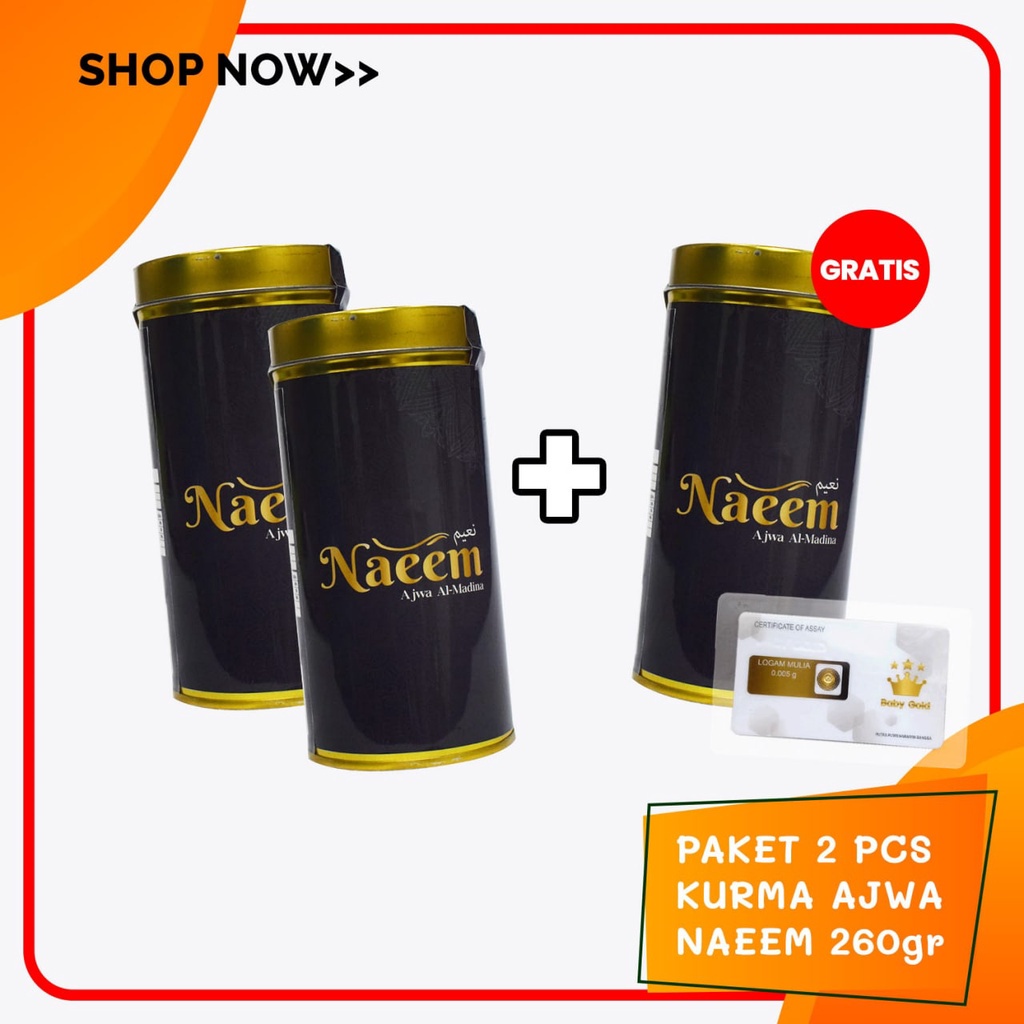 

Kurma Ajwa Naeem 260gr 2pcs (Free Ajwa Naeem 260ml + Free Baby Gold) Ajwa Al-Madinah Asli