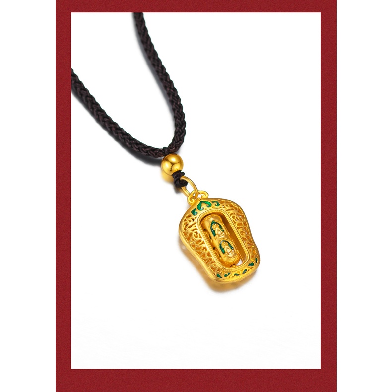 Goldkingdom Fashion Perhiasan Emas Asli Kadar 375Bangkok Aksesoris Ready Stock Retro Membakar Liontin Biru Sepuhan Berputar Fu Karakter Guanyin Xiangyun Kalung Untuk Pria Dan Wanita