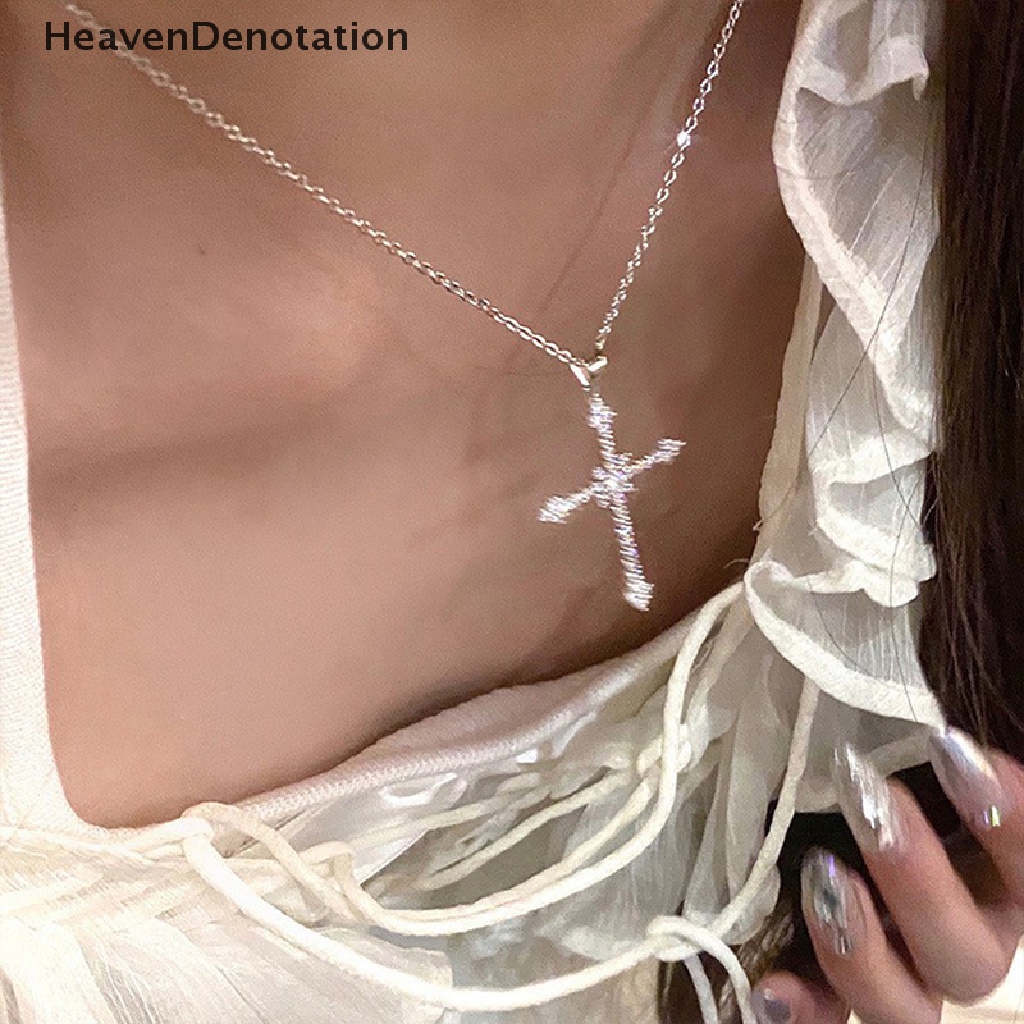 [HeavenDenotation] Fashion Wanita Kristal Zirkon Salib Liontin Kalung Untuk Wanita Gadis Kalung Rantai Kristal Punk Perhiasan Pesta HDV