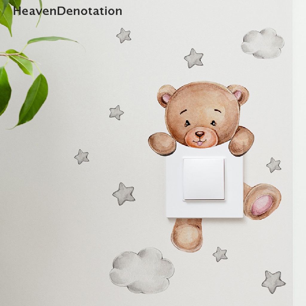 [HeavenDenotation] Kartun Beruang Bintang Saklar Stiker Untuk Kamar Bayi Anak Dekorasi Kamar Tidur Mural Self-adhesive Dekorasi Rumah Wallpaper Lucu Dinding Decals HDV