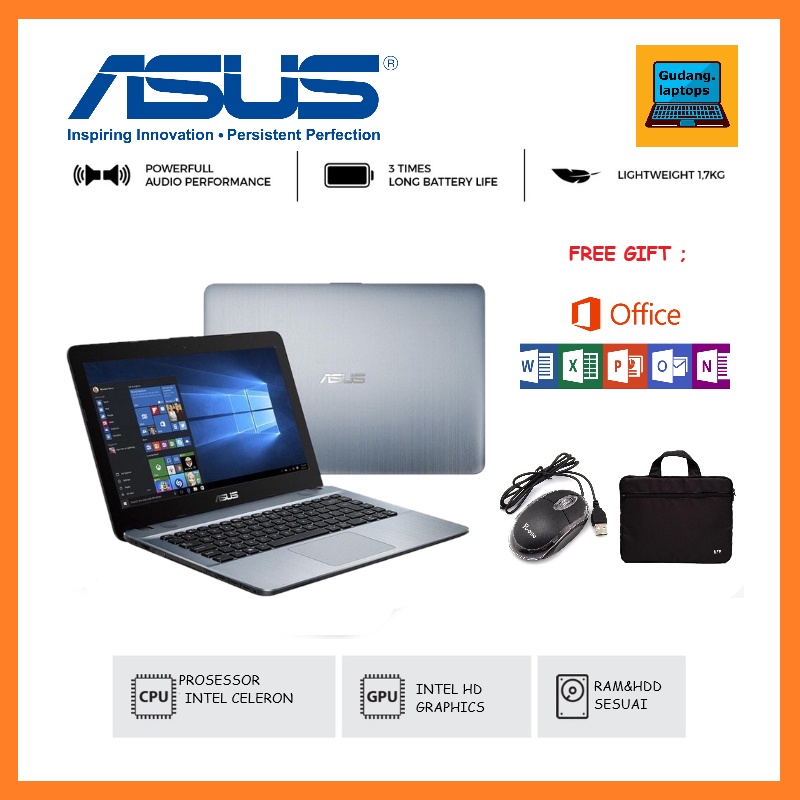 Laptop Asus X441MA Celeron N4000 Ram 4gb SSD 256GB