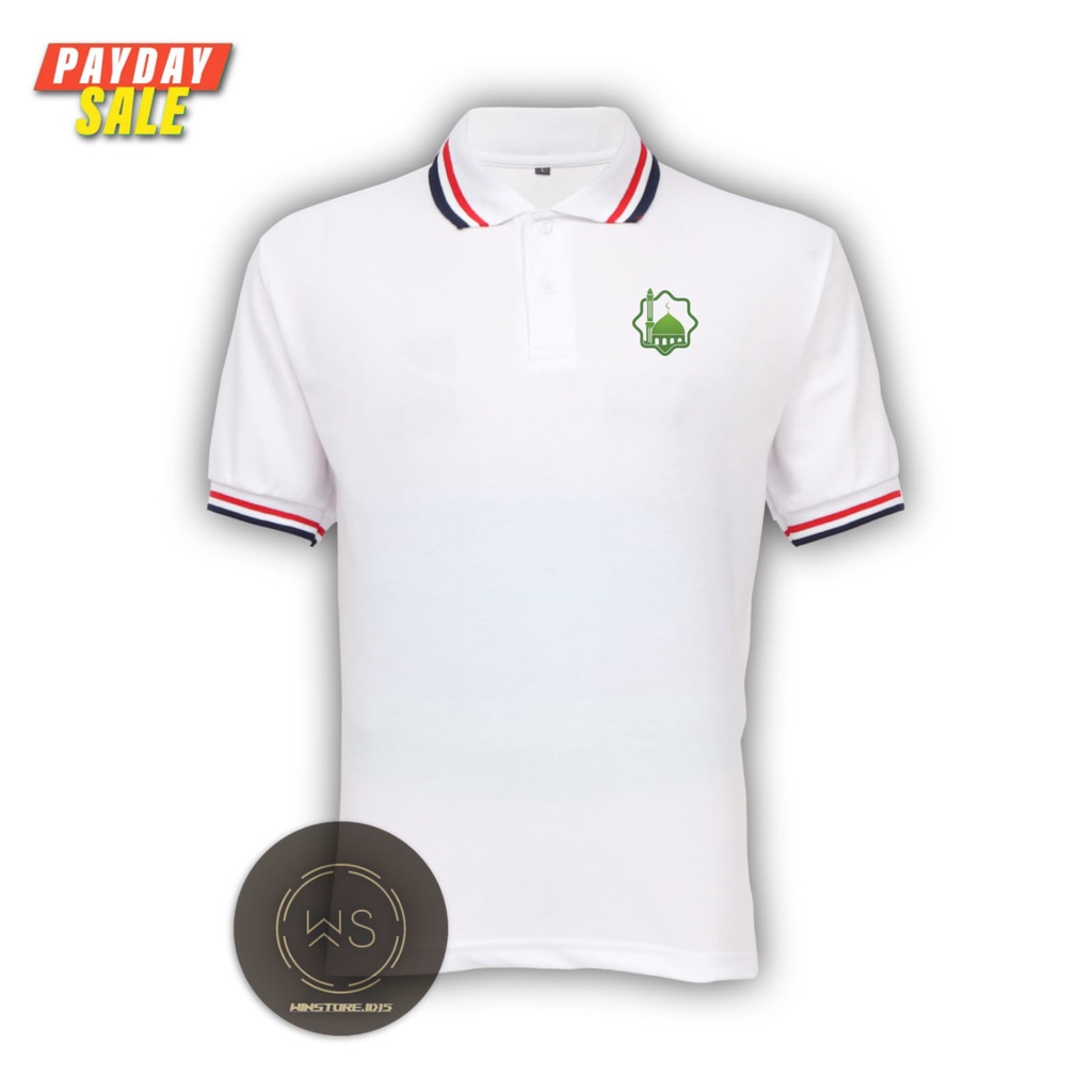 Kaos t-shirt polo 3 LIS Motif MESJID ( LEBARAN ) pria polos ukuran M , L , XL , XXL  Baju berkerah