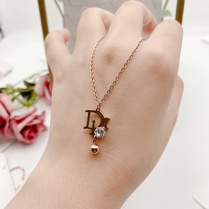 Kalung Dengan Liontin Huruf D | Cincin Zircon Bentuk D Gaya Elegan | Aksesoris Bahan Stainless Steel Untuk Wanita