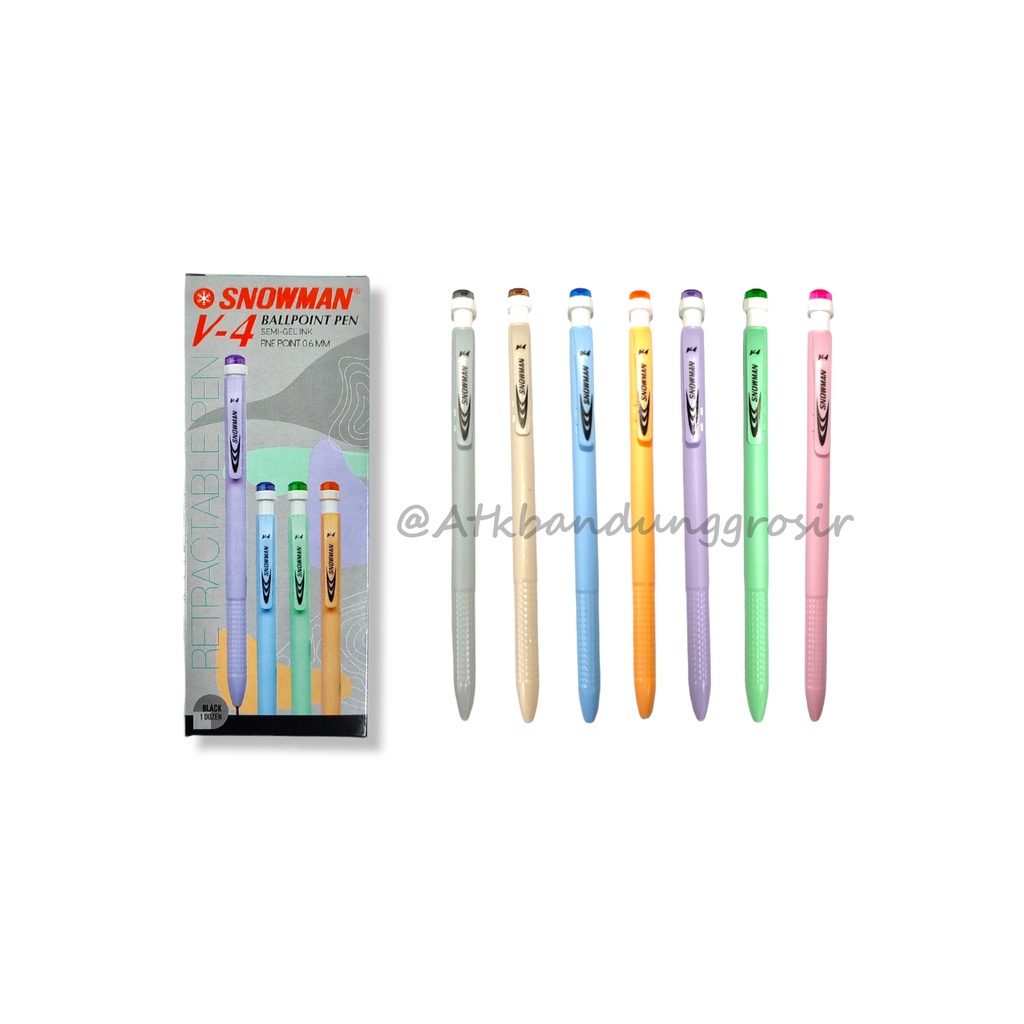 

Snowman Pulpen Cetek V-4 Semi Gel Ink Tip 0.6 mm Warna Pastel Tinta Hitam Ballpoint bolpen – Satuan