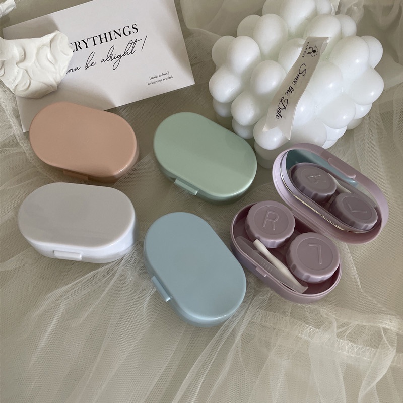 Tempat Kontak Lensa Mini Mudah Dibawa Dengan Pinset Suction Stick Mirror Travel Portable Wadah Lensa Kontak Berwarna Candy Color Companion Box