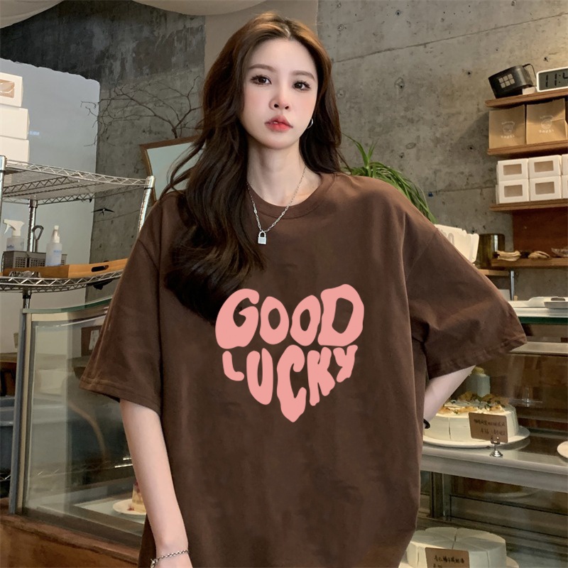 XIAOZHAINV Korean Style Letter Heart Pattern Printing Kaos Wanita A0145