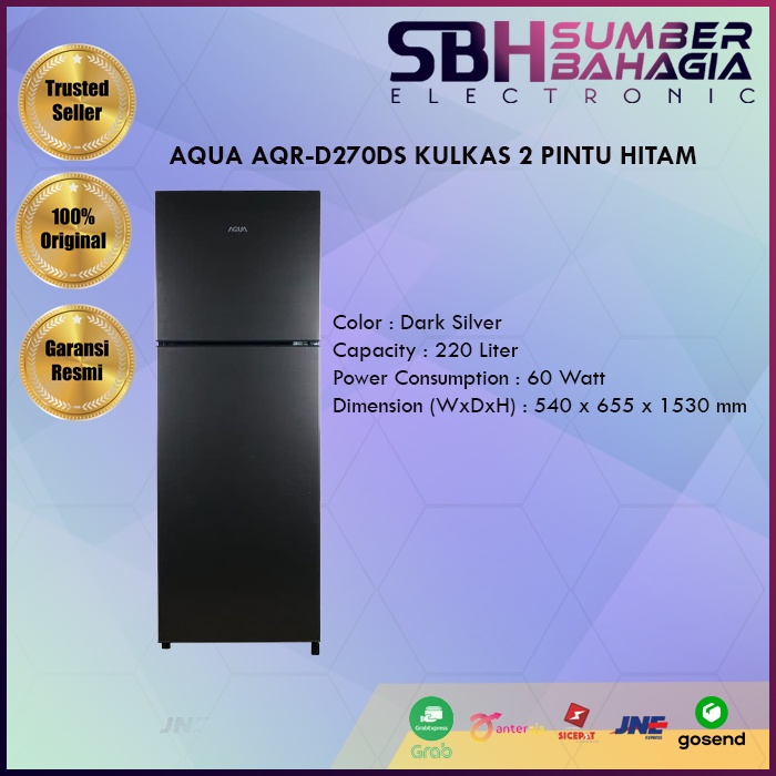 AQUA AQR-D270DS KULKAS 2 PINTU HITAM (NEW) ( KHUSUS BANDUNG)