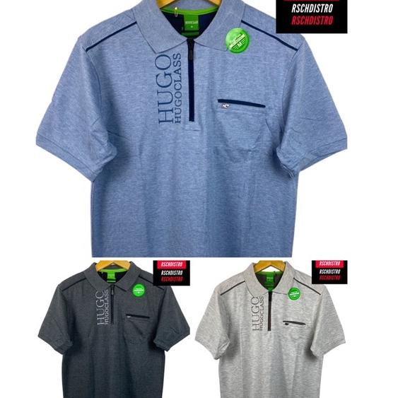 Kaos Kerah Fashion Pria HUGO CLASS Original Misty Polos Kombinasi Seleting/Sleting/Zipper Sablon YKK