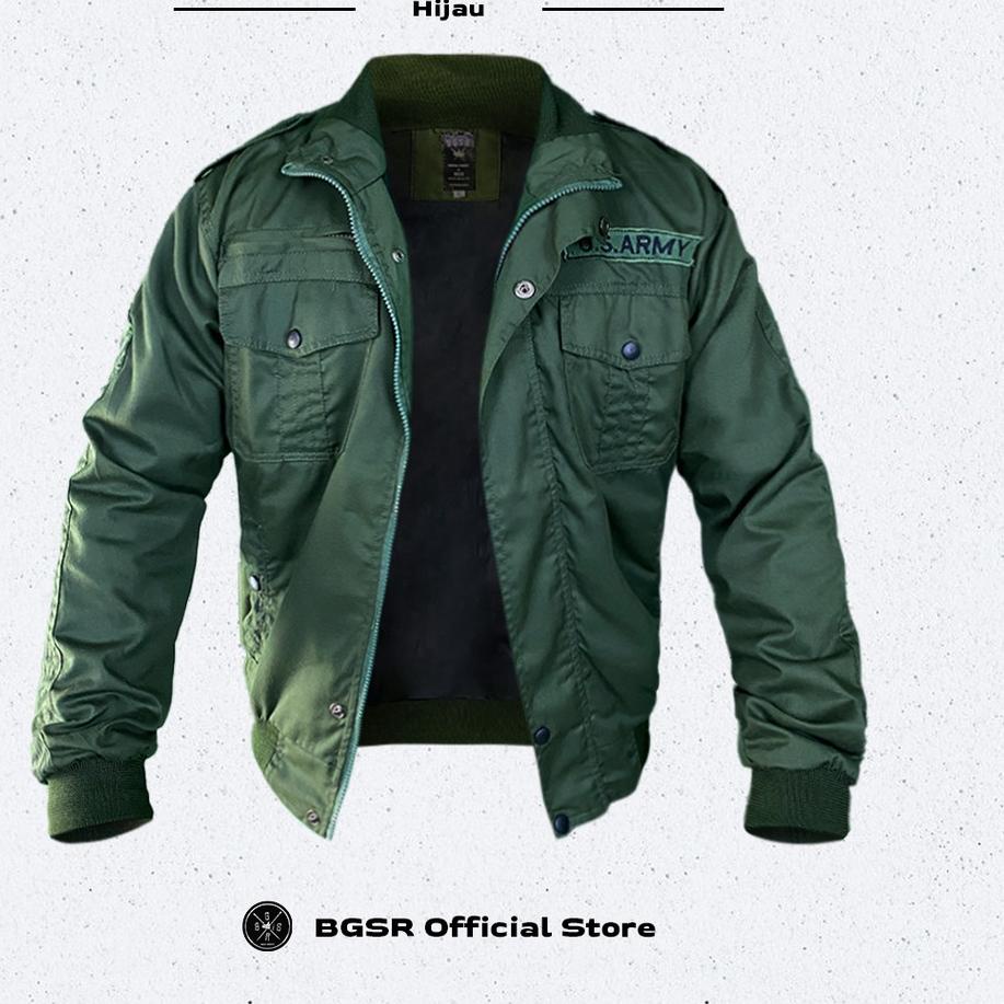 ✤ Jaket Pria Bomber Jacket Windbreaker Tebal Adem Ruby US ARMY BGSR ❃