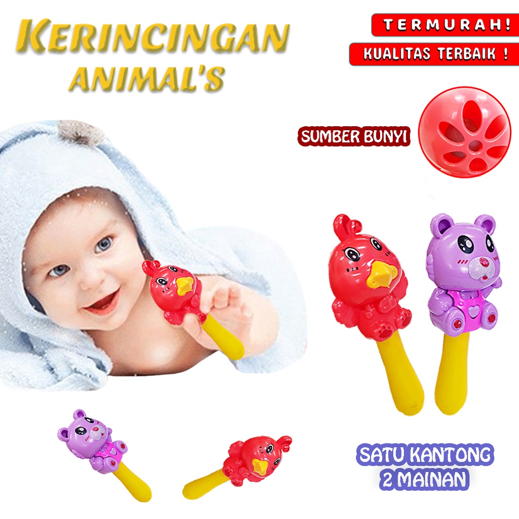 Mainan Kerincingan/ Kerincing  Bayi Bentuk Animal 2 PCS 3219