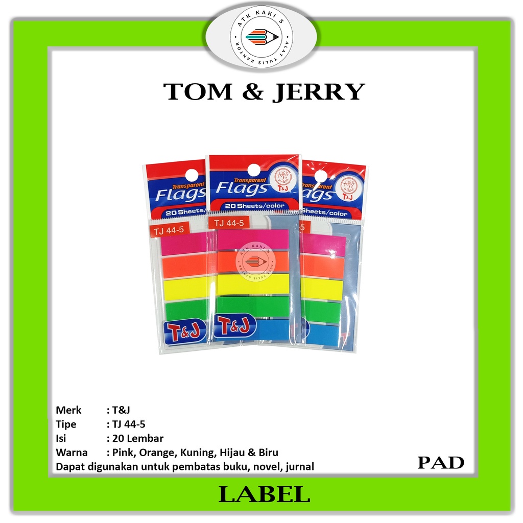 

TOM & JERRY - Label / Pembatas BukuTransparent Flags TJ 44 - 5 Color - Pad