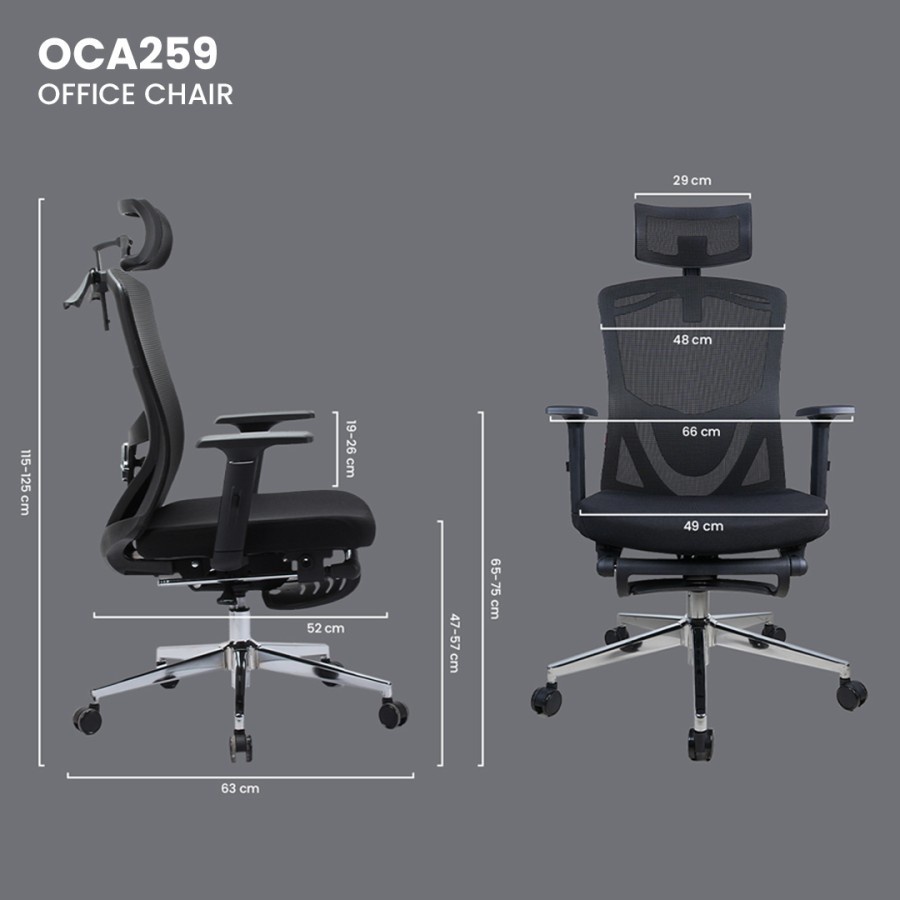 Fantech OCA259 / OCA-259 Kursi Kantor Kerja Jaring Office Chair - Abu-abu