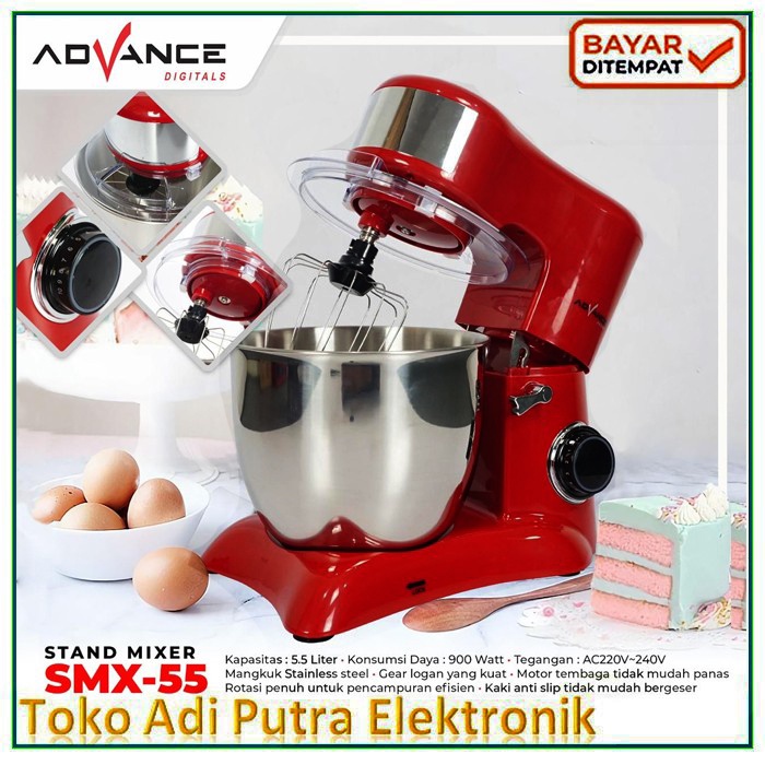 Mixer Advance Smx-55 Stand Mixer Com  5.5 Liter Standing Mixer Dengan Mangkuk Model baru Advance Smx-55 / Smx-50 Garansi Resmi Advance