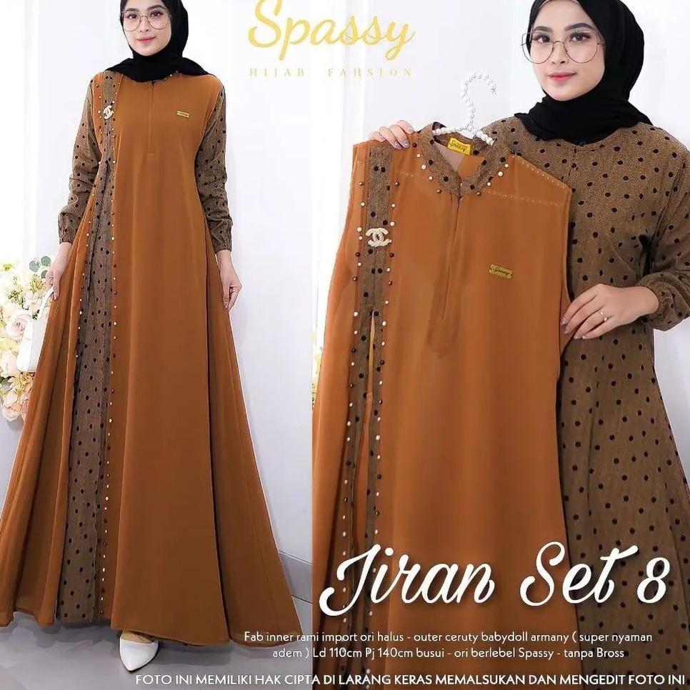 Best Product Gamis Terbaru Jiran Set 8 2in1 Gamis + Outher Bahan Rami IMPORT mix Ceruty Premium